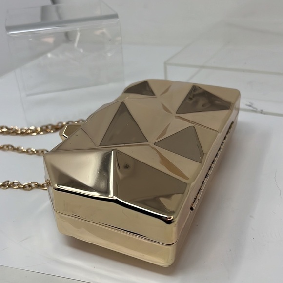 Rose Gold Metal Geometric Box Clutch Shoulder Bag - Picture 5 of 10